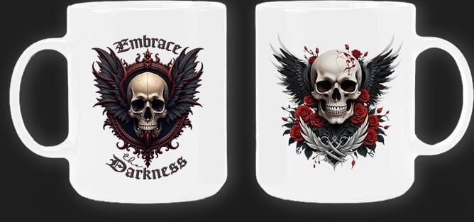 2 mug tasse blanc gothique cadeau tete de mort utile pas cher br1f