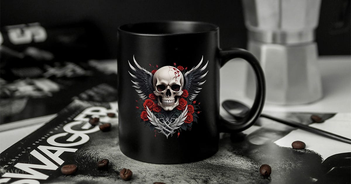 Mug tête de mort tasse skull gothique cadeau tete de mort noir alternatif biker