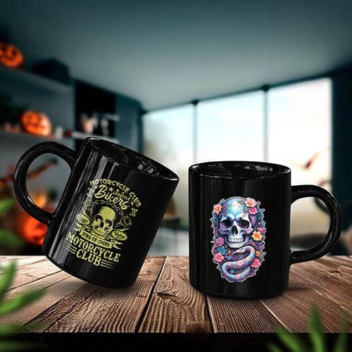 mug tete de mort biker fleurs cadeau original x2 500