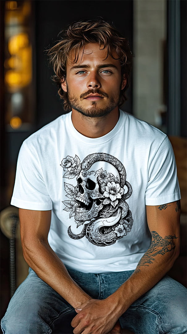 t shirt homme tete de mort blanc serpent tendance mode 2025