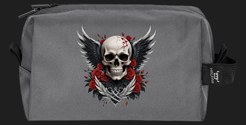 trousse de toilette tete de mort ailes roses rouges gothique cadeau tête de mort utile et pas cher original