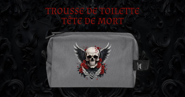 cadeau tête de mort trousse de toilette tete de mort ailes roses rouges gothique cadeau utile original pas cher gothique skull