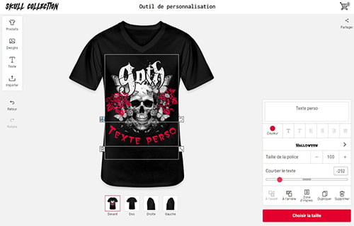 tee-shirt tête de mort gothique metal personnalisé