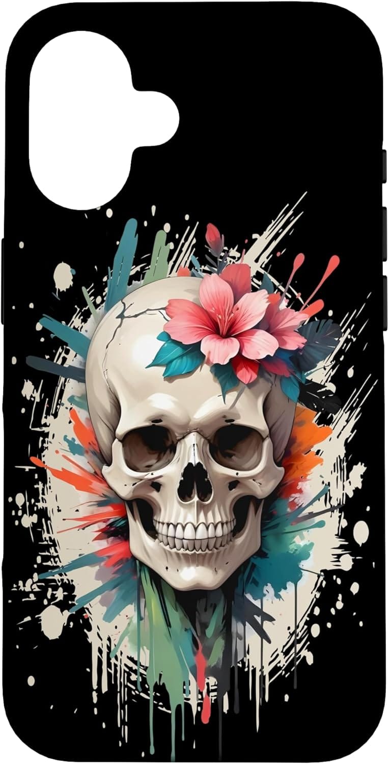coque iphone skull tete de mort fleur peinture