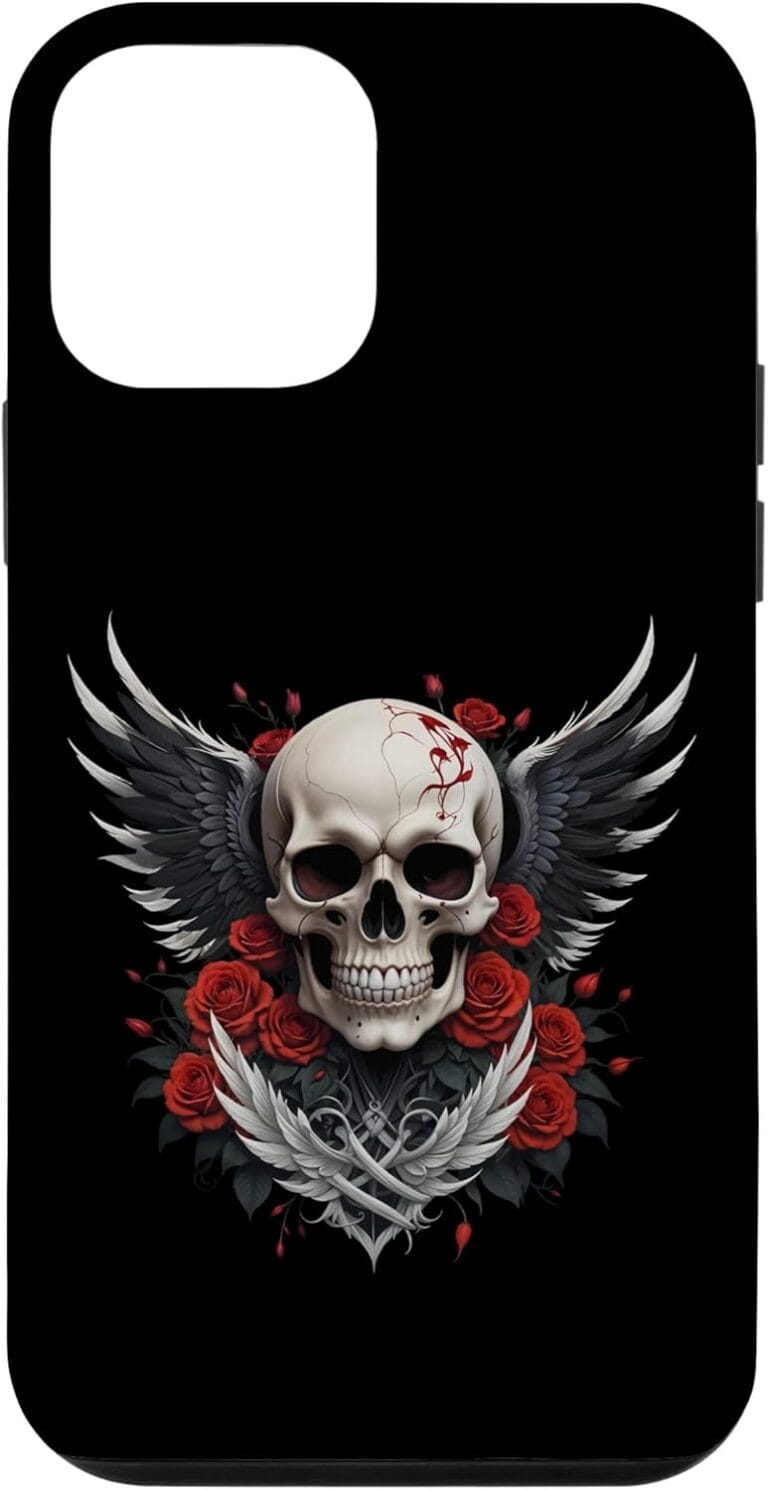 coque iphone tete de mort gothique ailes roses rouges cadeau 1l
