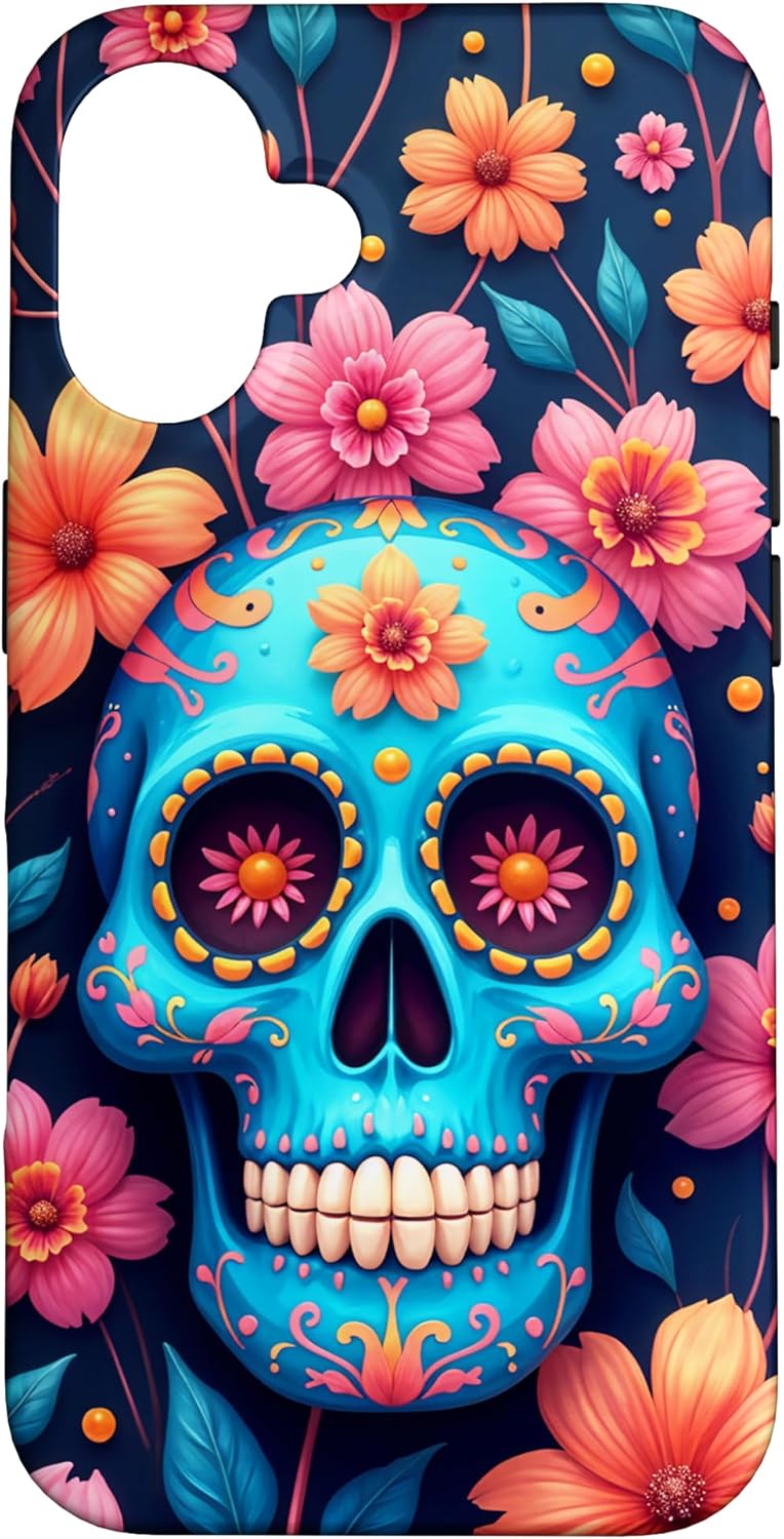coque iphone tête de mort mexicaine bleu sugar skull cadeau tête de mort dia de los muertos calavera