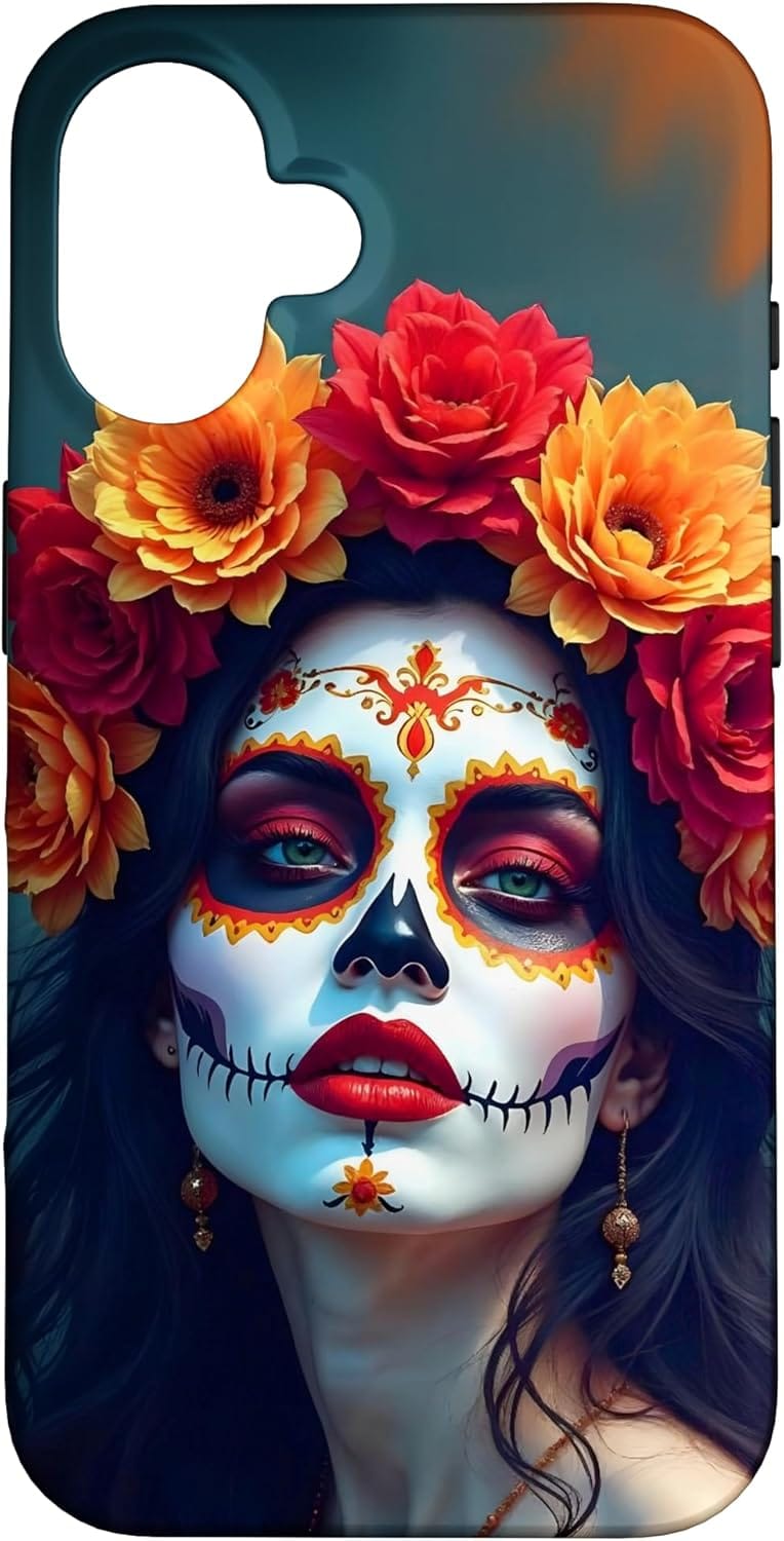 coque iphone tete de mort mexicaine sugar skull femme visage maquillage dia de los muertos 1