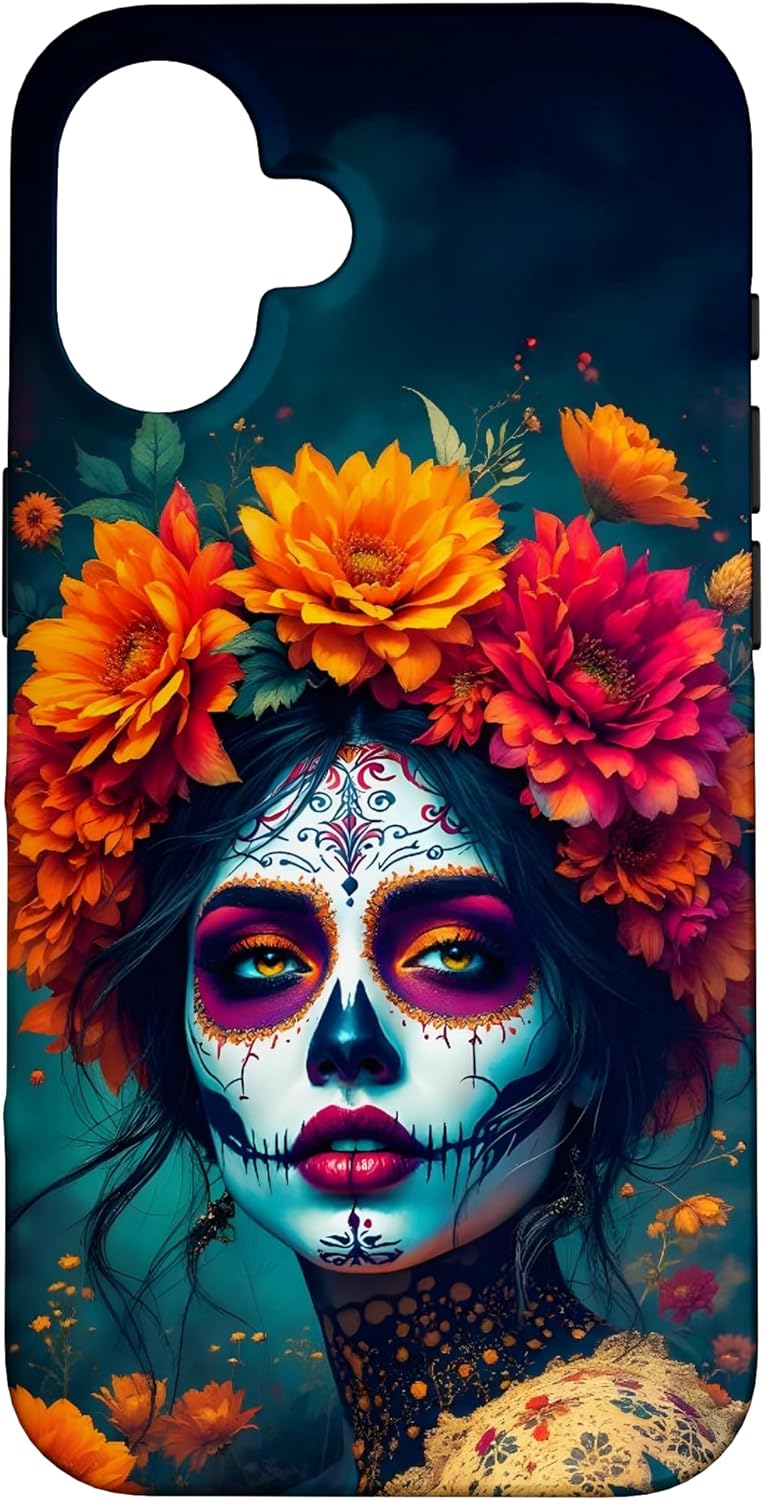 coque iphone tete de mort mexicaine sugar skull femme visage maquillage dia de los muertos 2