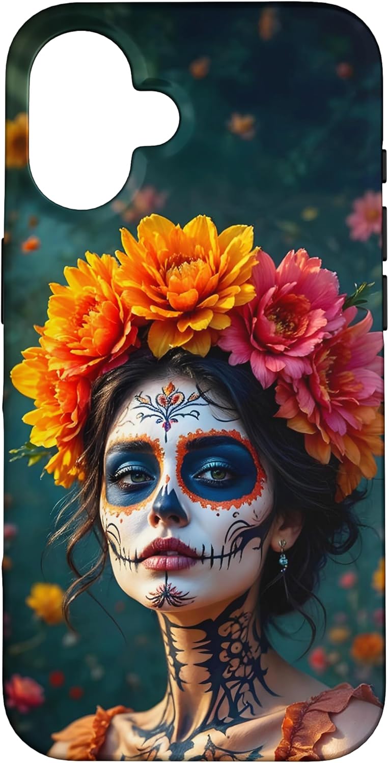 coque iphone tete de mort mexicaine sugarskull femme visage maquillage dia de los muertos 3