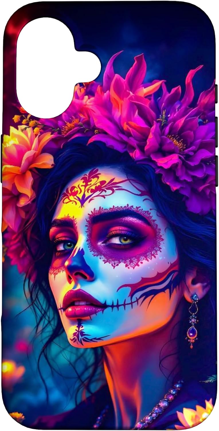 coque iphone tête de mort mexicaine sugar skull femme visage maquillage dia de los muertos Mexique jour des morts