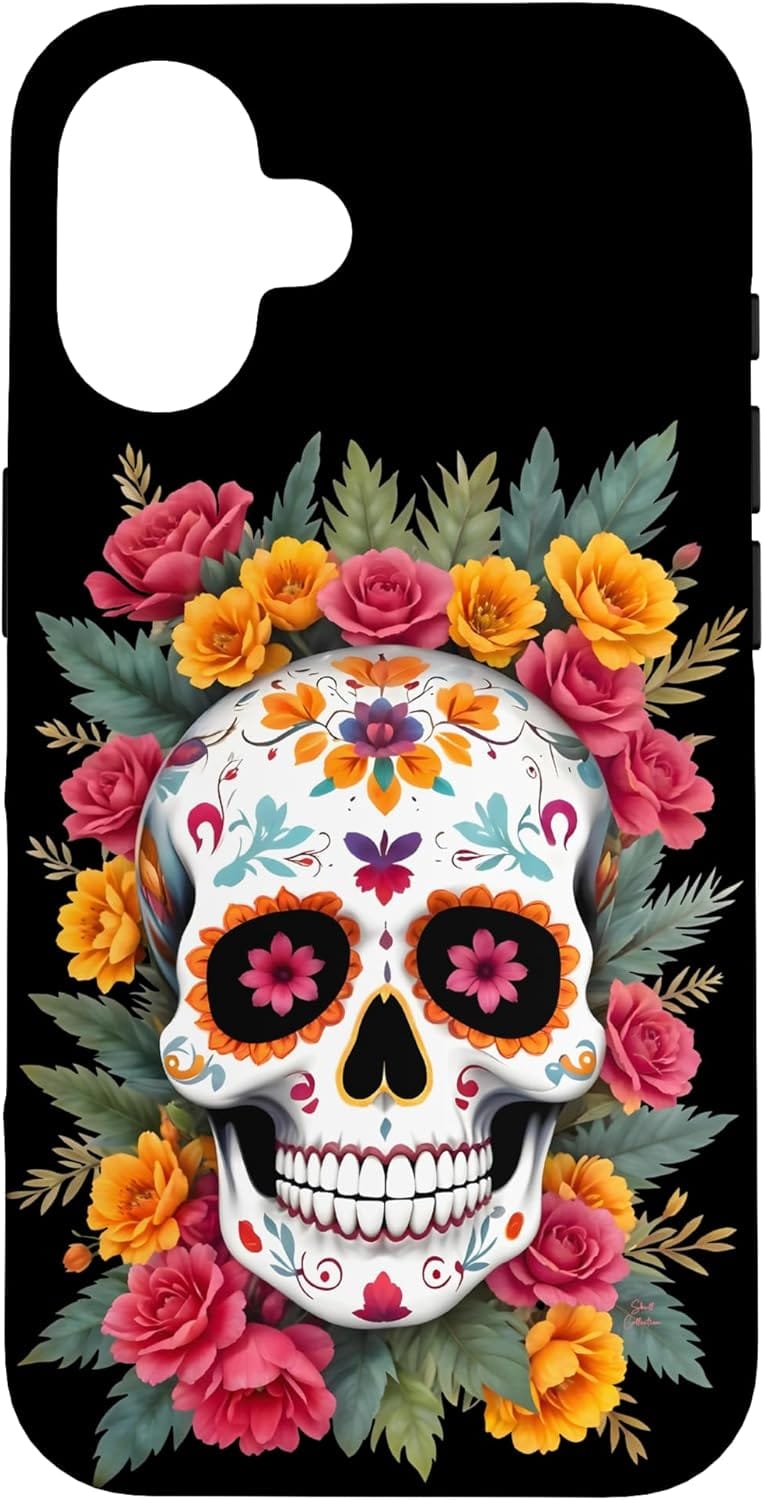 coque iphone tete de mort mexicaine sugarskull fleurs cadeau dia delos muertos