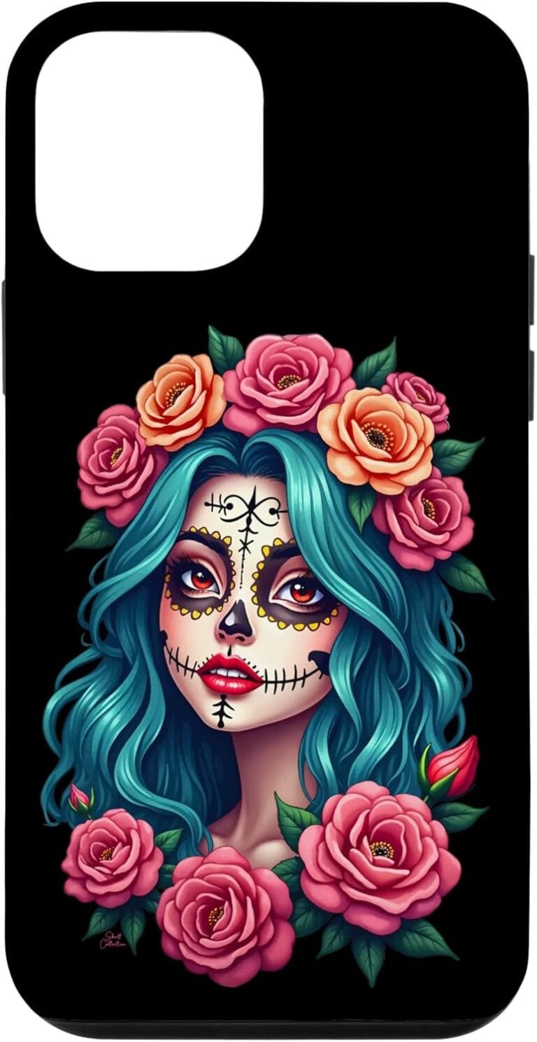 coque iphone tete de mort mexicaine sugarskull fleurs cadeau visage femme dia de los muertos