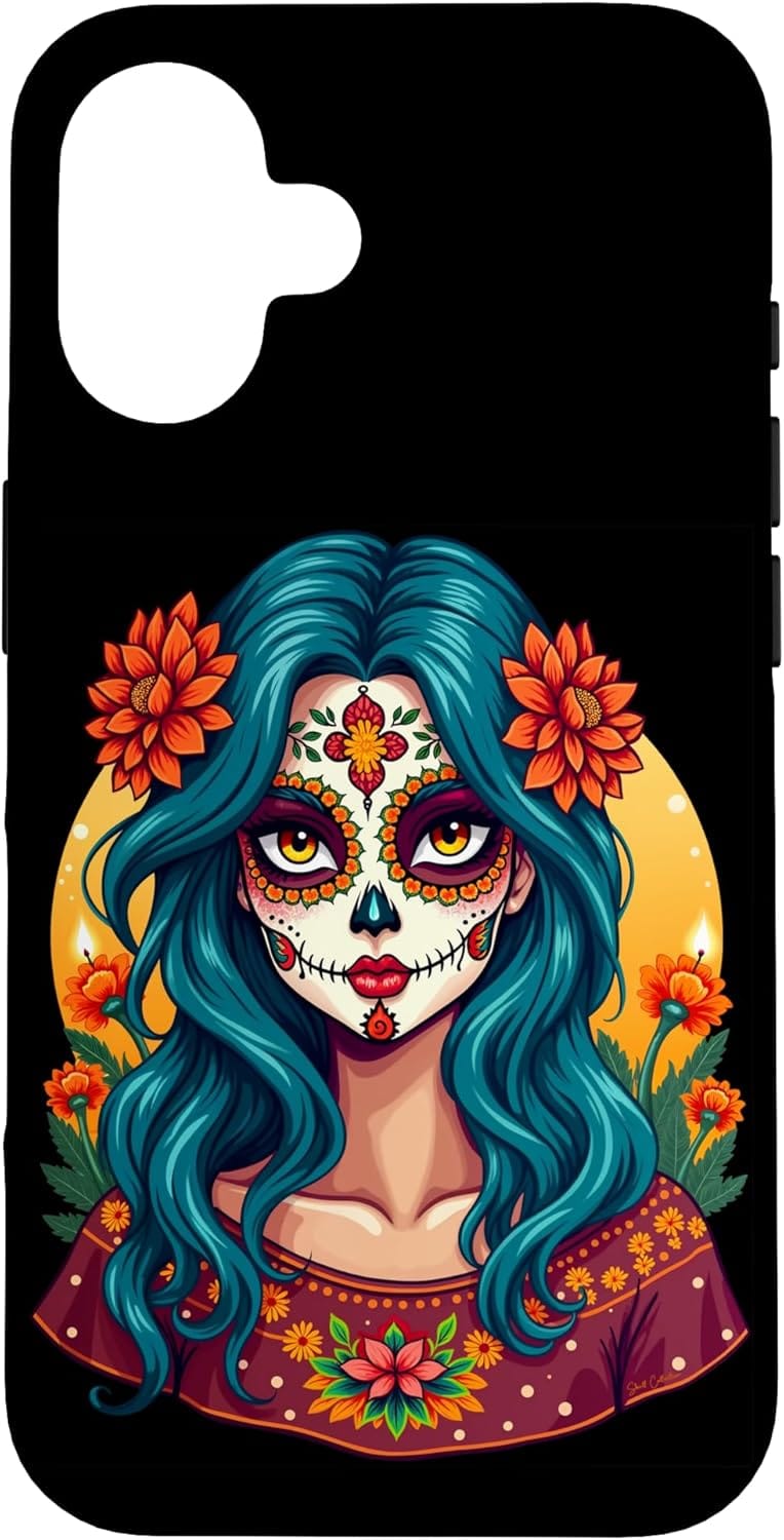 coque iphone tete de mort mexicaine sugarskull latina femme visage maquillage dia de los muertos