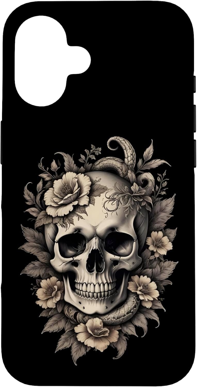 coque iphone tete de mort skull fleurs serpend vintage sepia 1l
