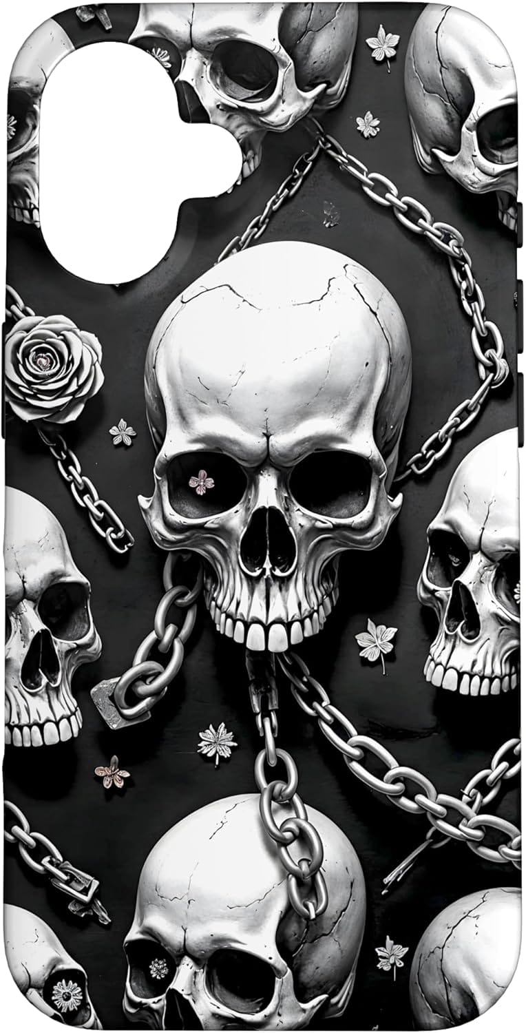 coque iphone tete de mort skull gothique noir blanc chaines