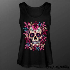 débardeur femme t shirt tete de mort mexicaine sugar skull calavera