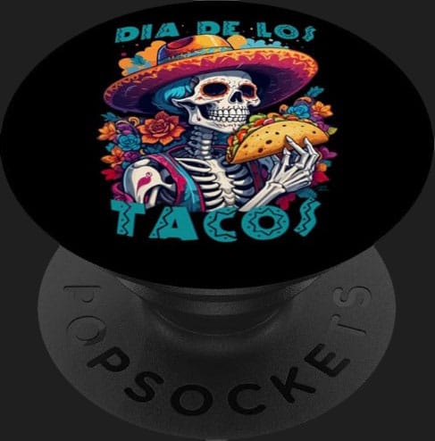 popsockets dia der los muertos tacos humour tete de mort mexicaine sugar skull funny tacos makeup calavera accessoire telephone