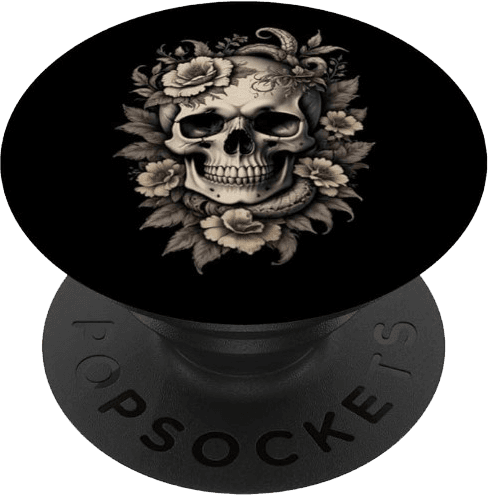 popsockets tete de mort fleurs serpend skull vintage sepia 1