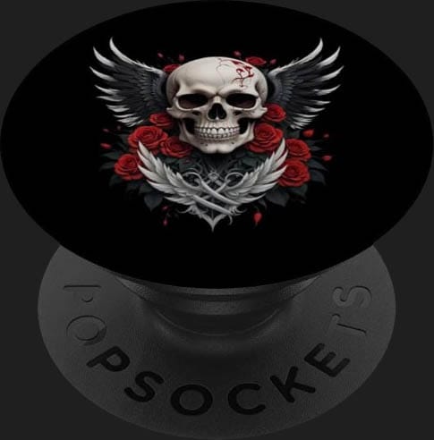 popsockets tete de mort gothique ailes roses rouges cadeau skull