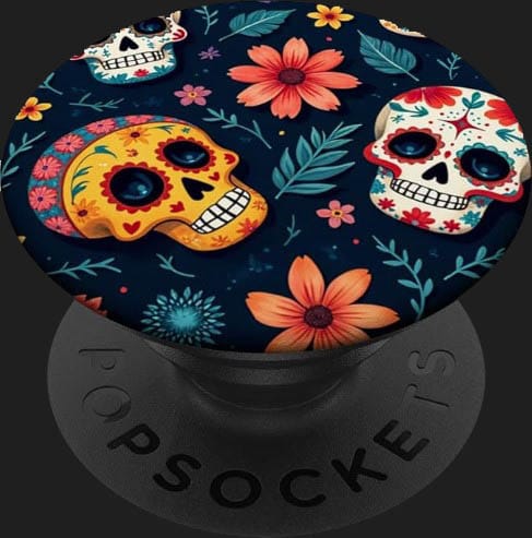 popsockets tete de mort mexicaine doodle bleu nuit cadeau