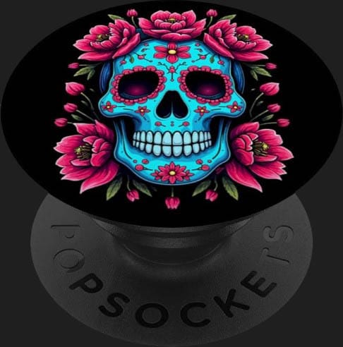 popsockets tete de mort mexicaine sugar skull bleu fleurs rose cadeau calavera accessoire telephone