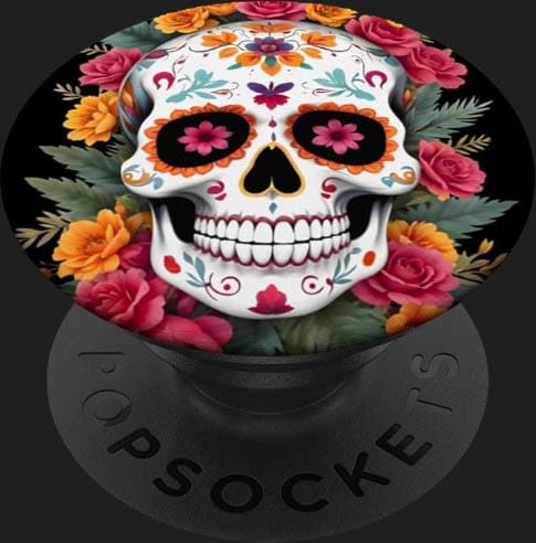 popsockets tete de mort mexicaine sugar skull fleurs dia de los muertos