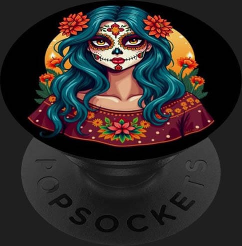 popsockets tete de mort mexicaine sugar skull visage femme latina makeup dia de los muertos calavera accessoire telephone cadeau