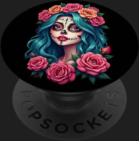 popsockets tete de mort mexicaine sugar skull visage fleurs rose cadeau calavera accessoire telephone