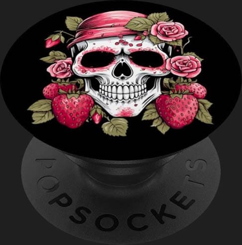 popsockets tete de mort roses fleurs roses gothique skull cadeau