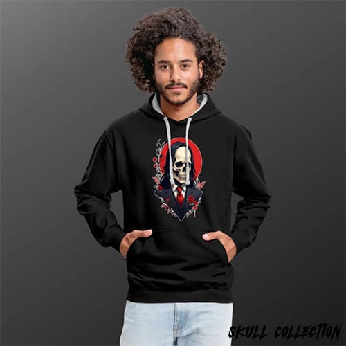 sweat a capuche homme noir tete de mort idee cadeau