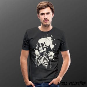 t shirt homme skull tete de mort squelette silhouette blanc