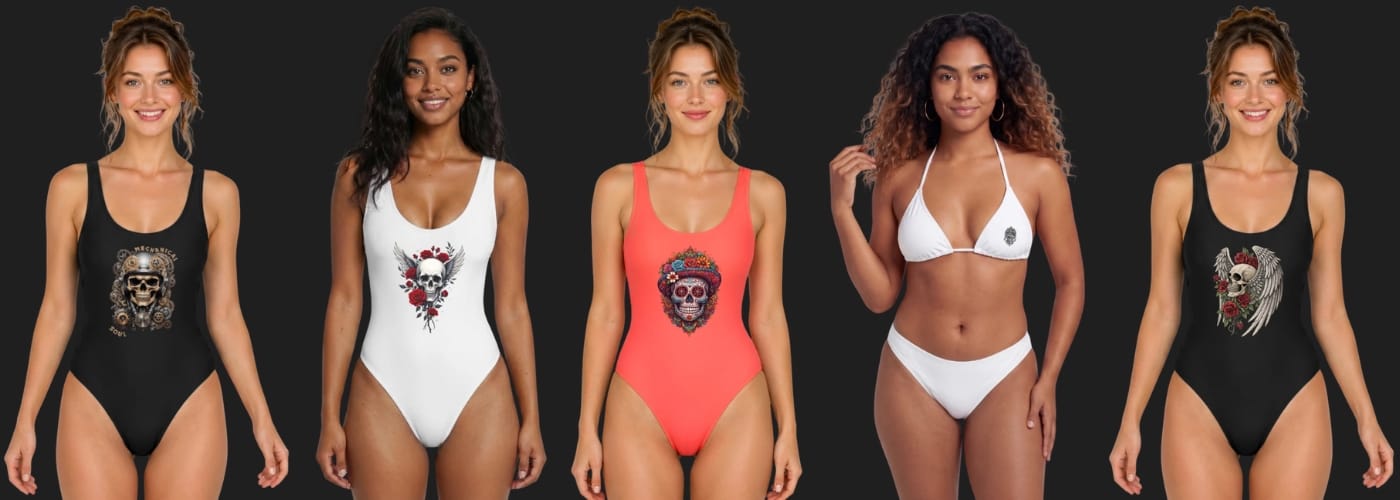 maillot de bain femme tete de mort dark gothique biker mexicain